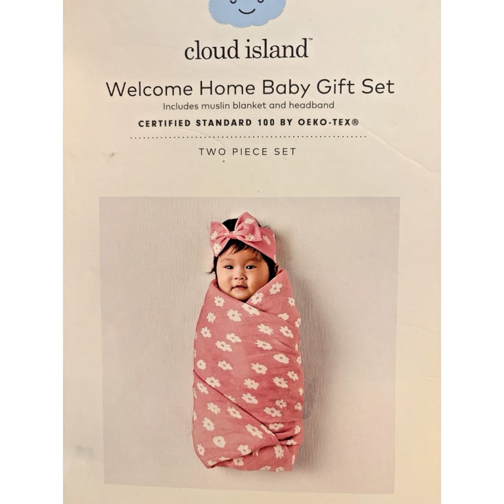 Cloud Island Welcome Home Gift Set - Muslin Blanket & Headband - Pink W/ Flowers